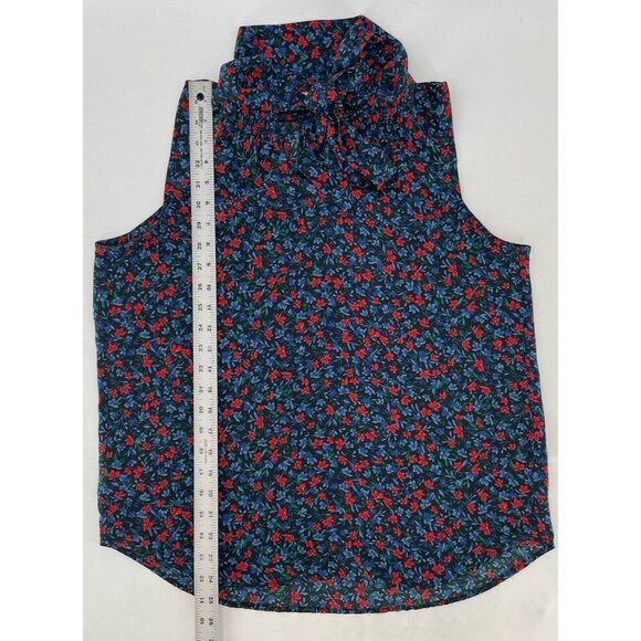 LOFT Women’s Navy Blue Floral Tie Beck Chiffon Sleeveless Blouse Boho‎ Sz M - Picture 7 of 8